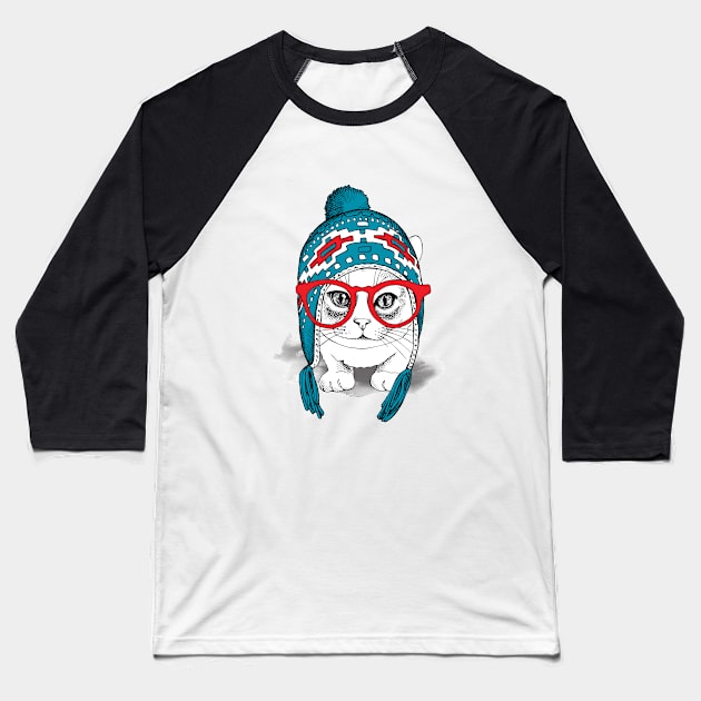 Cute Cat Alpaca Baseball T-Shirt by FunnyMoonCosmic